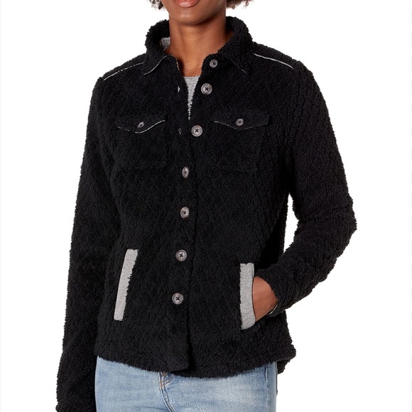 Aventura Jackets & Blazers - Aventura Cheyenne big shirt fleece jacket women’s large black grey EUC
